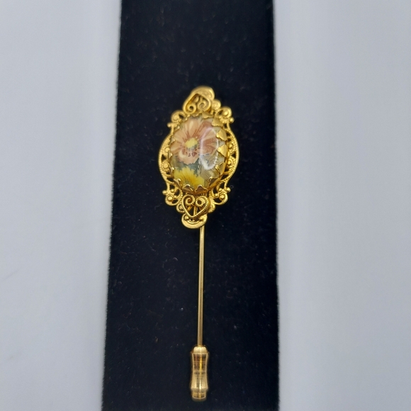 Vintage Goldtone Filigree Floral Stick Pin 2.75", VGC. - Picture 1 of 5